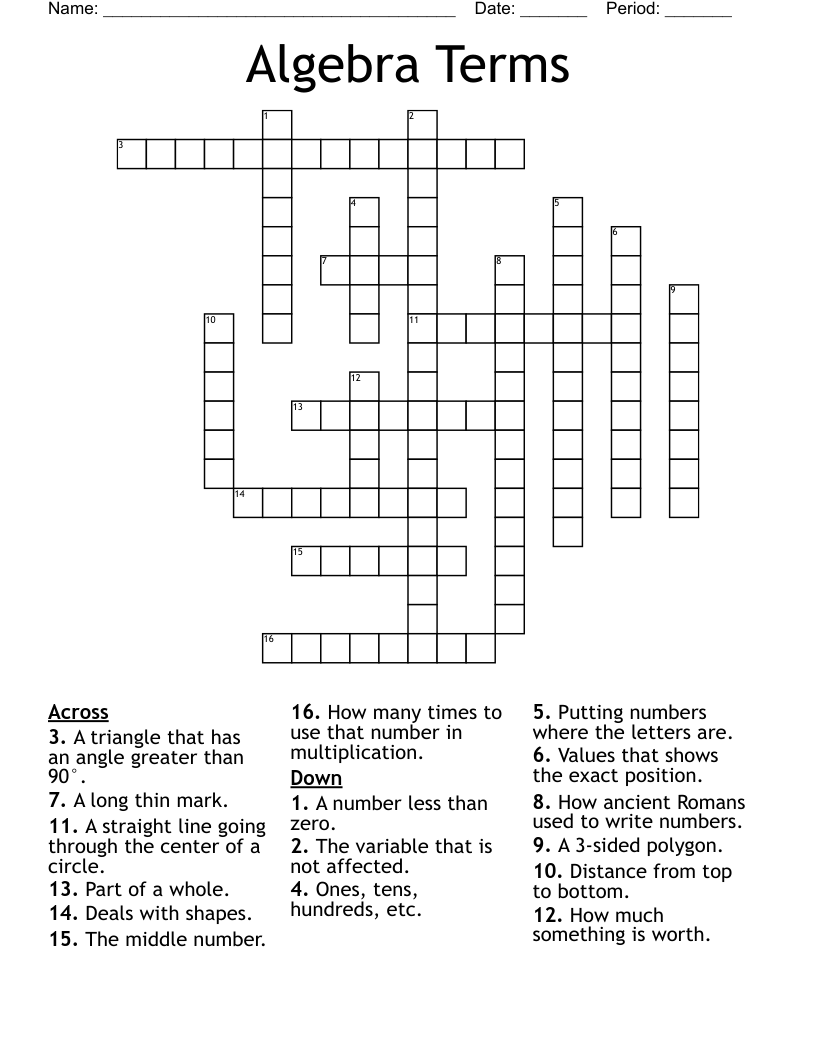 Algebra Terms Crossword