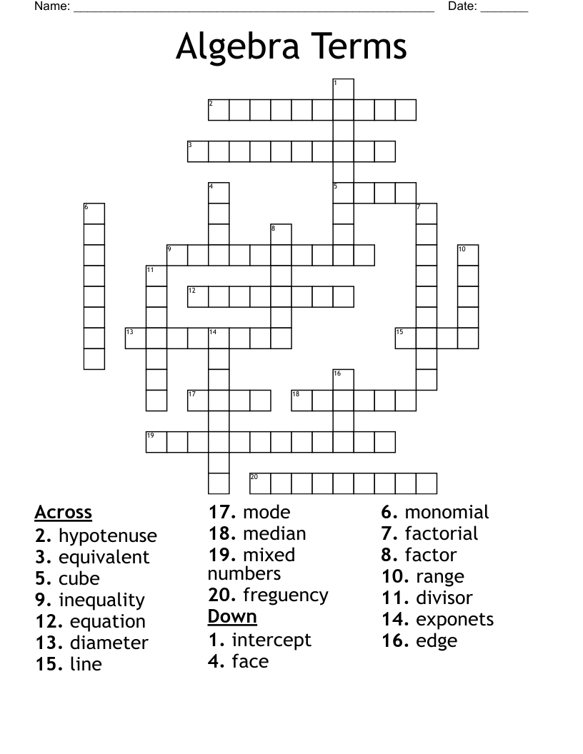 Algebra Terms Crossword