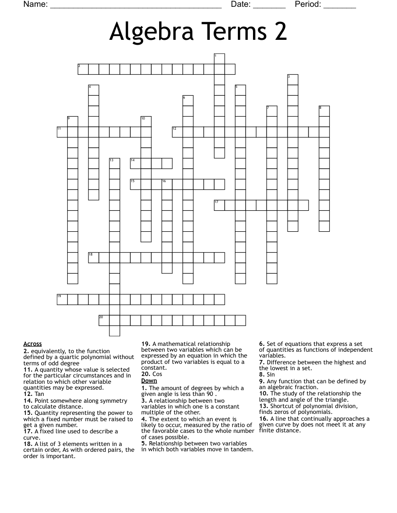 Algebra Terms 2 Crossword
