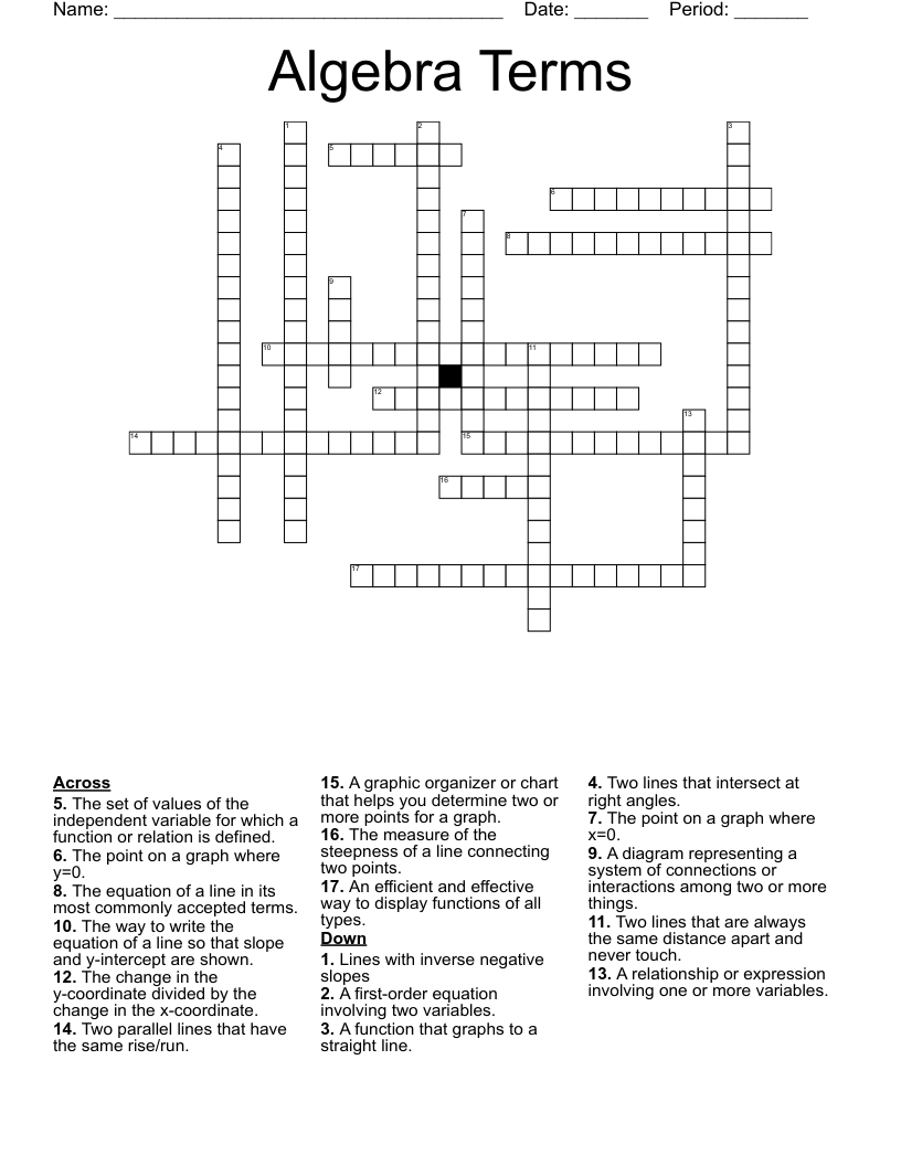 Algebra Terms Crossword