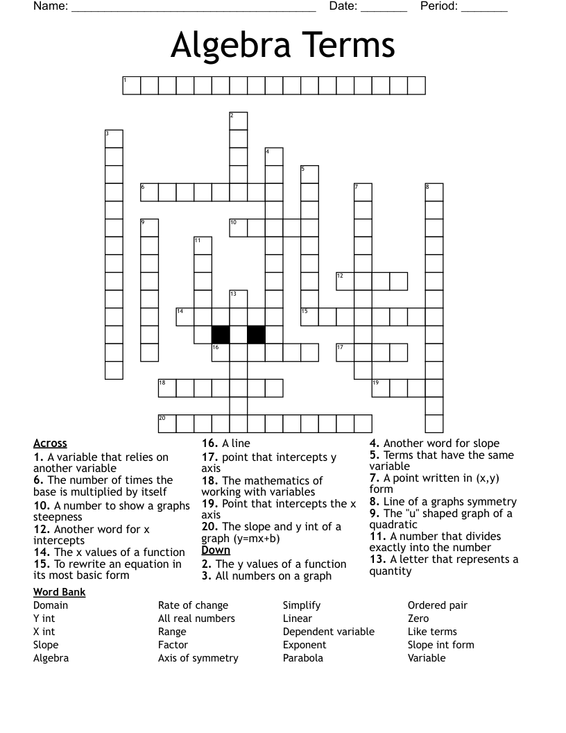 Algebra Terms Crossword
