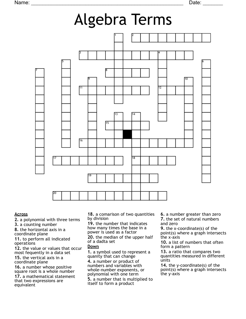Algebra Terms Crossword