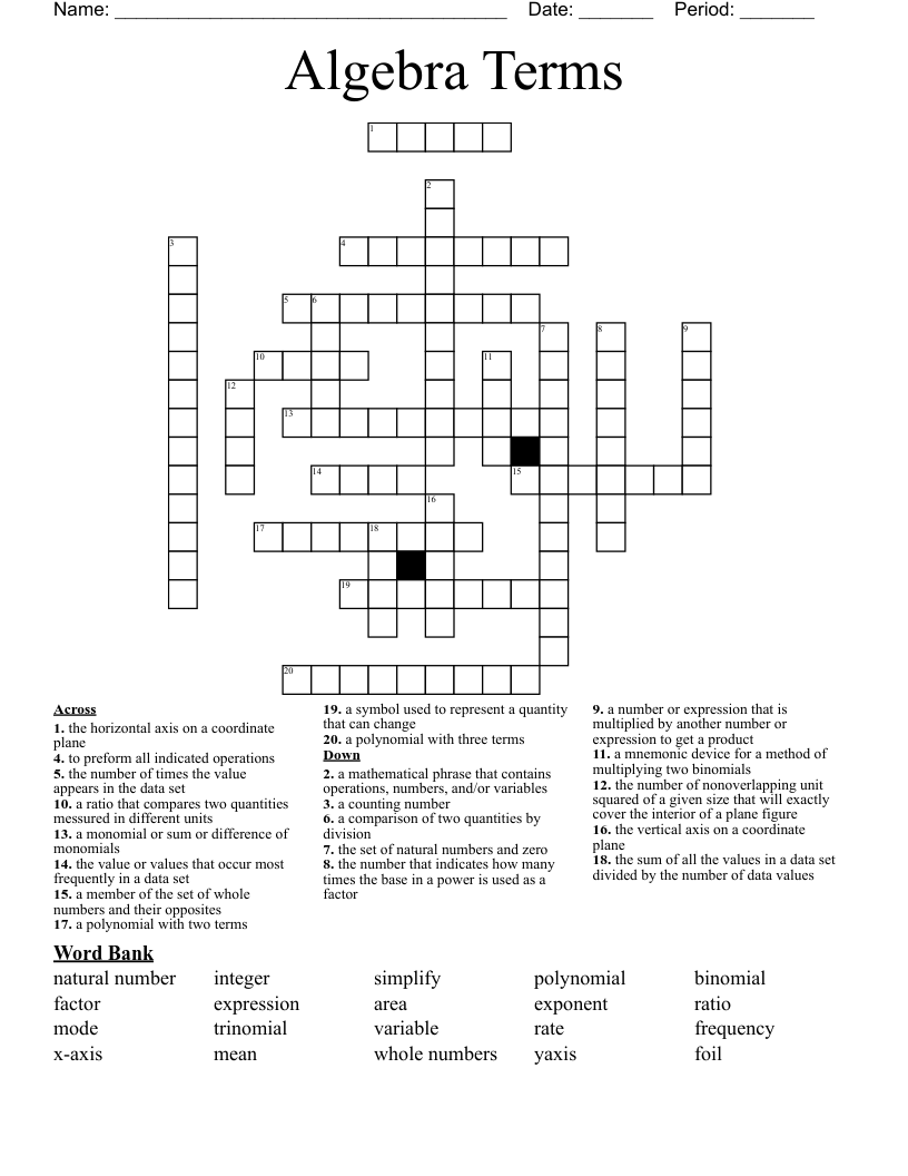 Algebra Terms Crossword