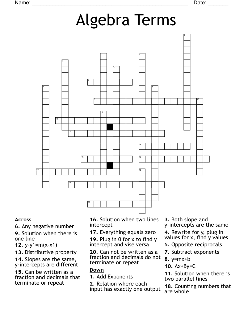 Algebra Terms Crossword