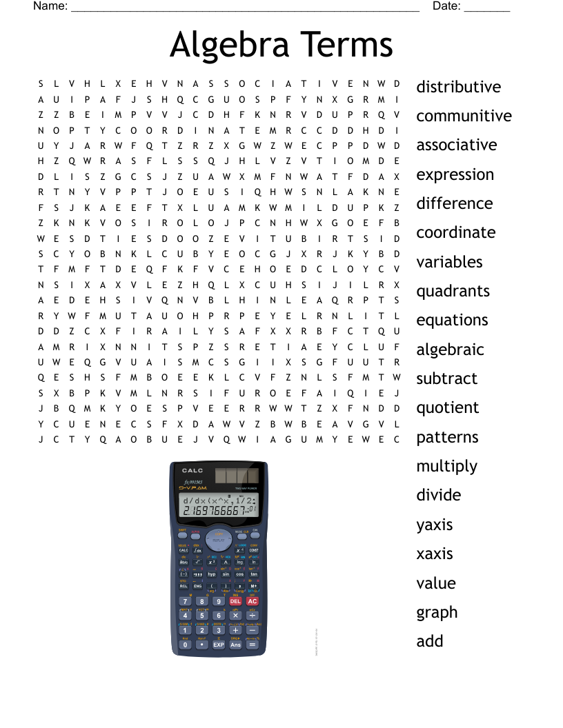 Algebra Terms  Word Search