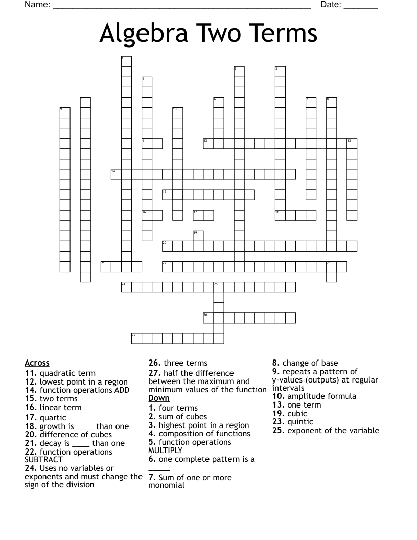 Algebra Two Terms Crossword