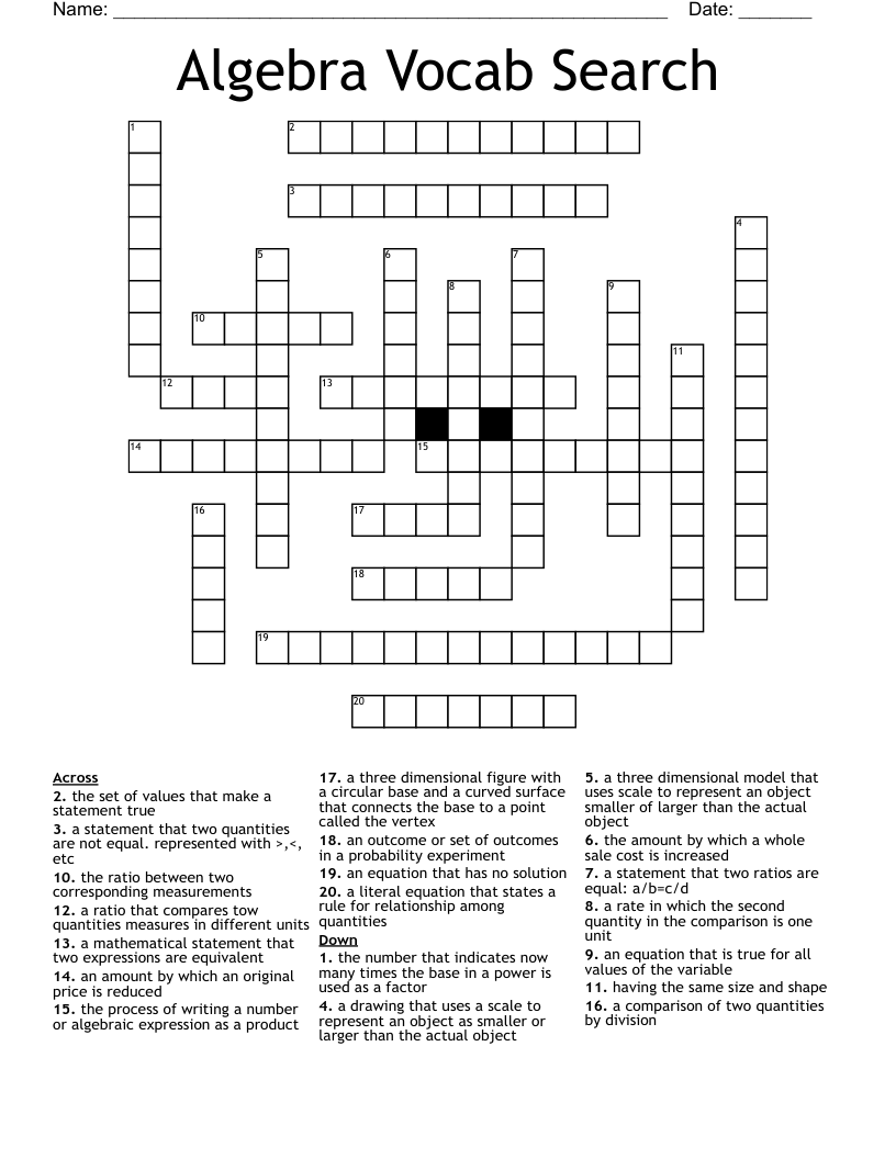 Algebra Vocab Search Crossword