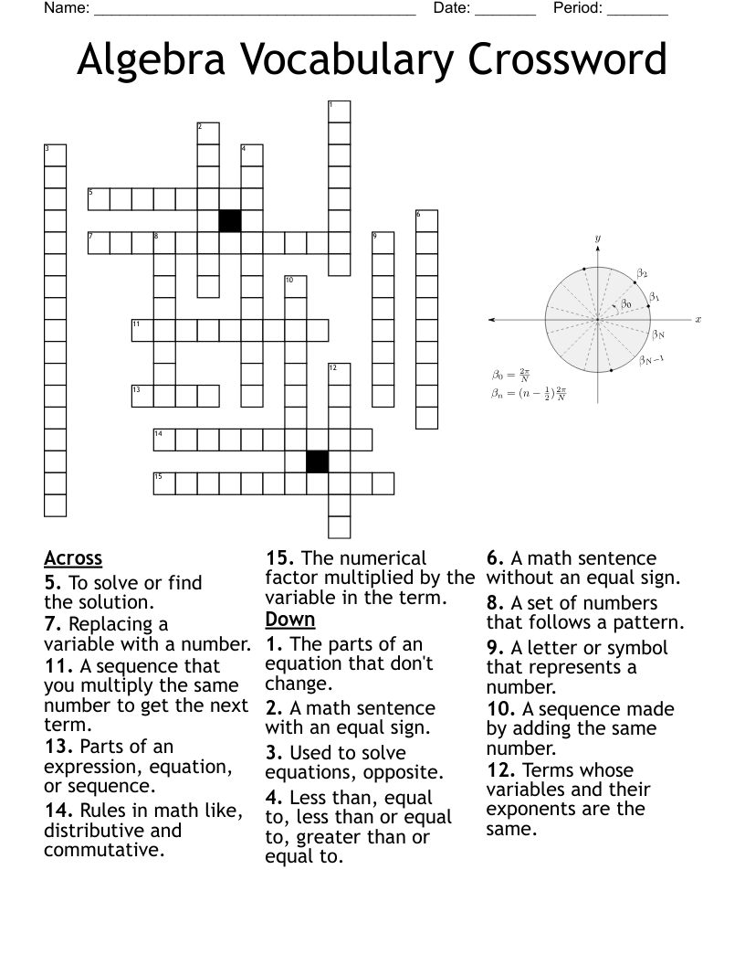 Algebra Vocabulary Crossword