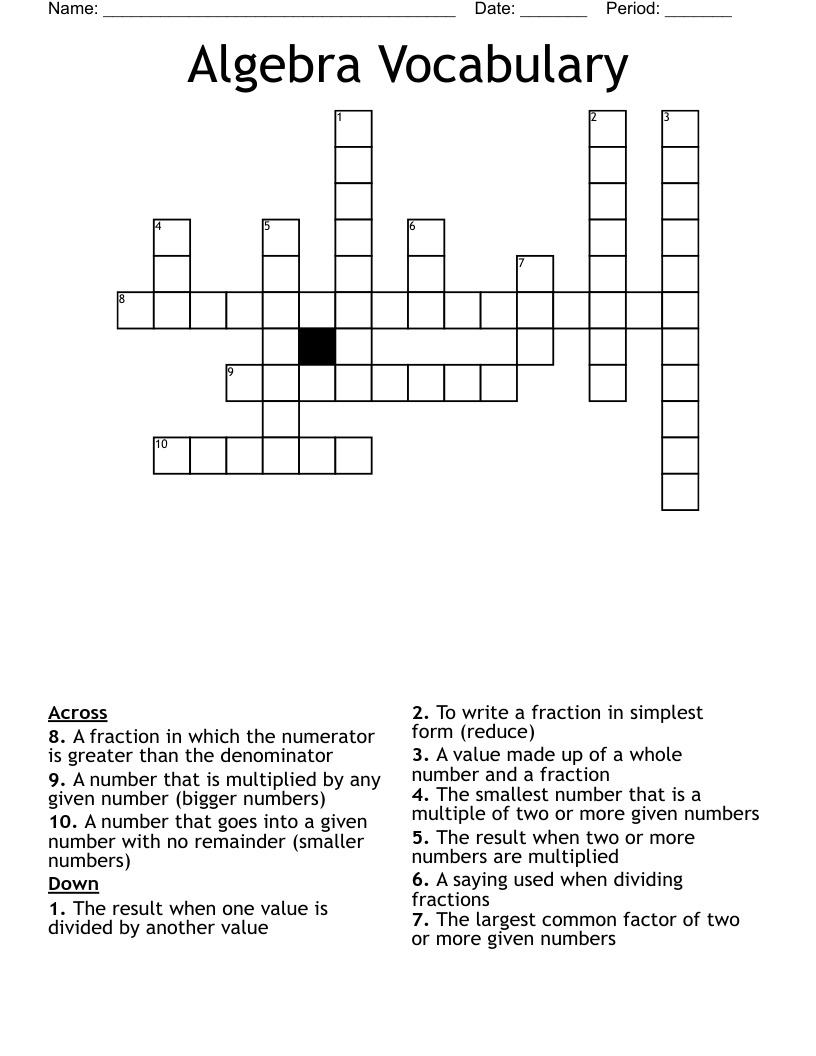 Algebra Vocabulary  Crossword