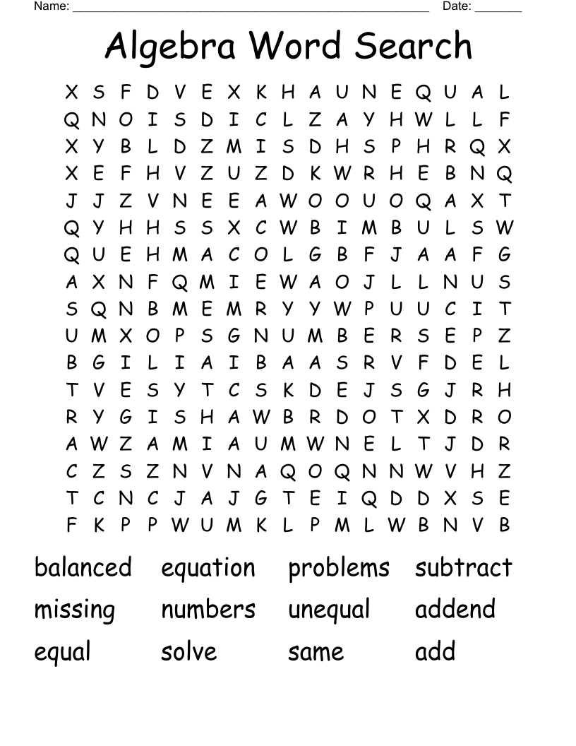 Algebra Word Search