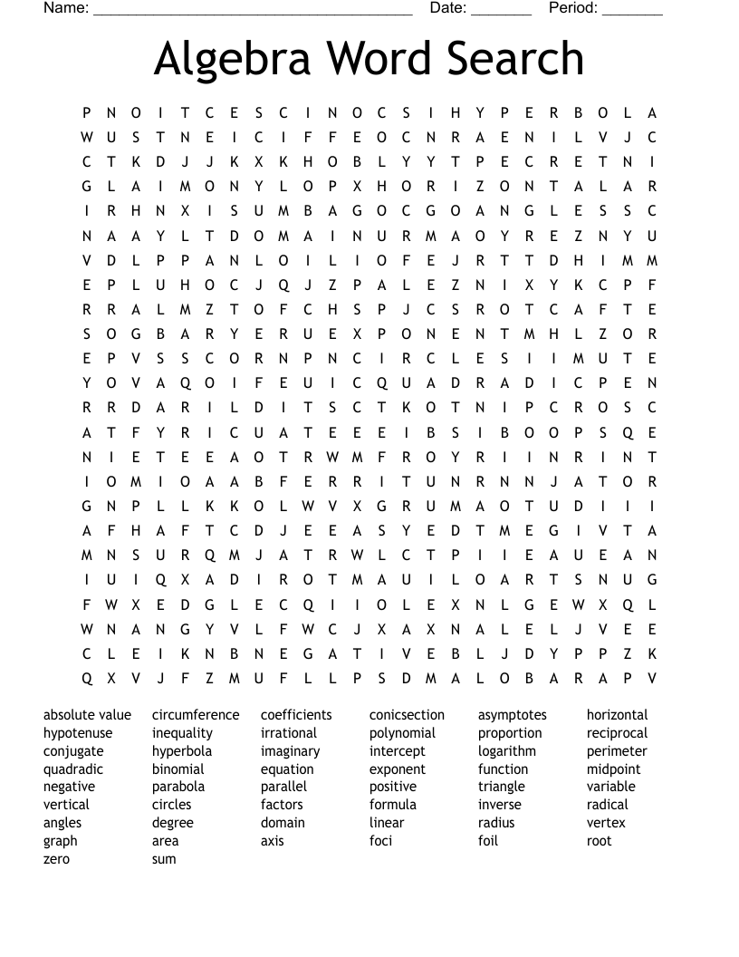 Algebra Word Search