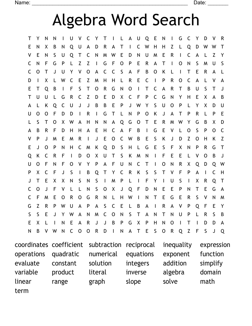 Algebra Word Search
