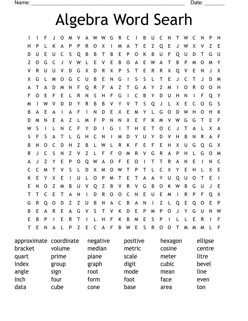 Algebra Word Searh Word Search