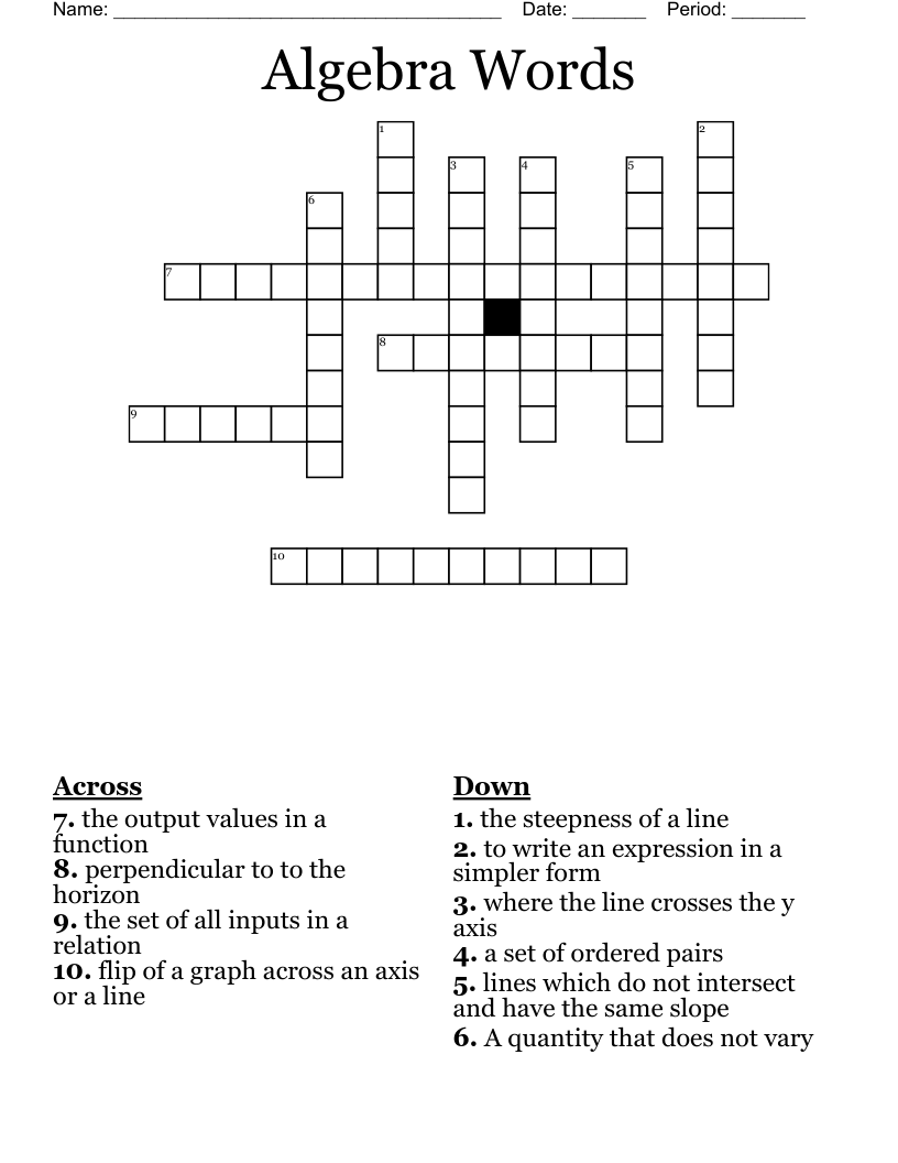 Algebra Words Crossword