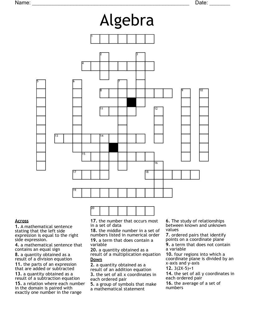 Algebra  Crossword