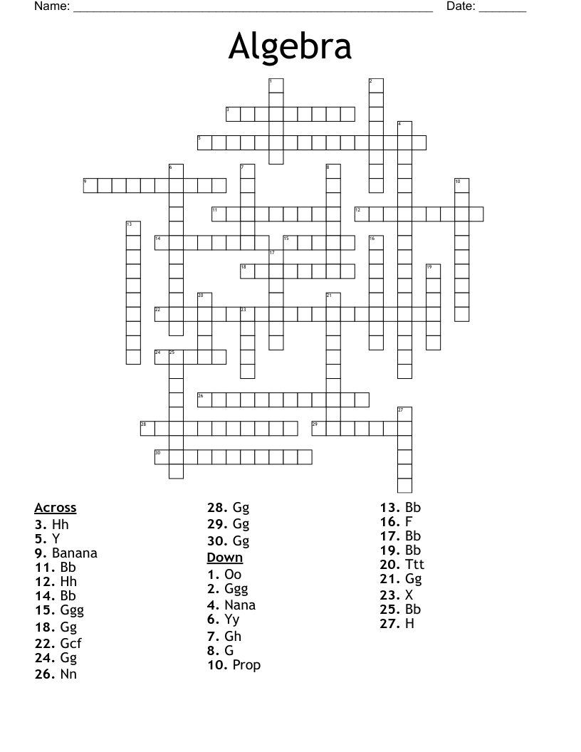 Algebra  Crossword
