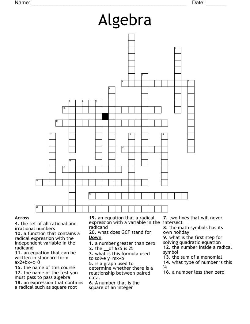 Algebra  Crossword