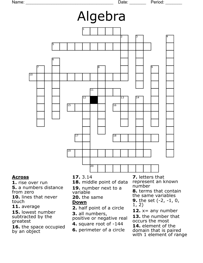 Algebra  Crossword