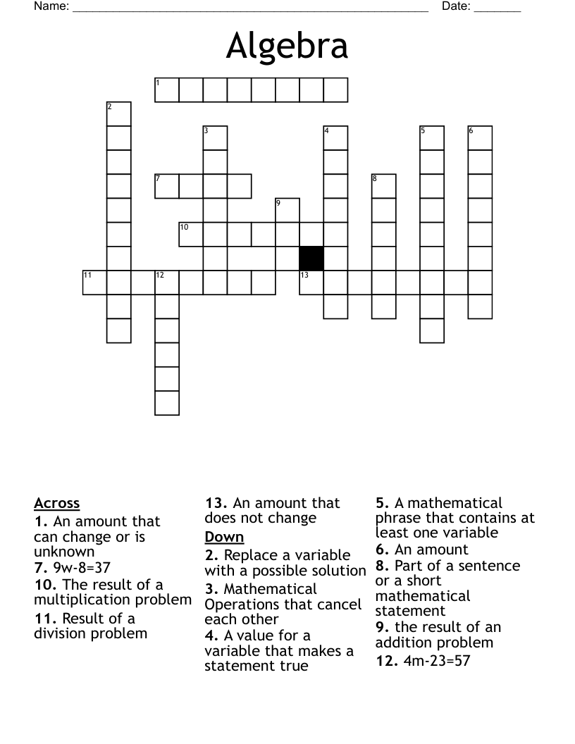 Algebra  Crossword