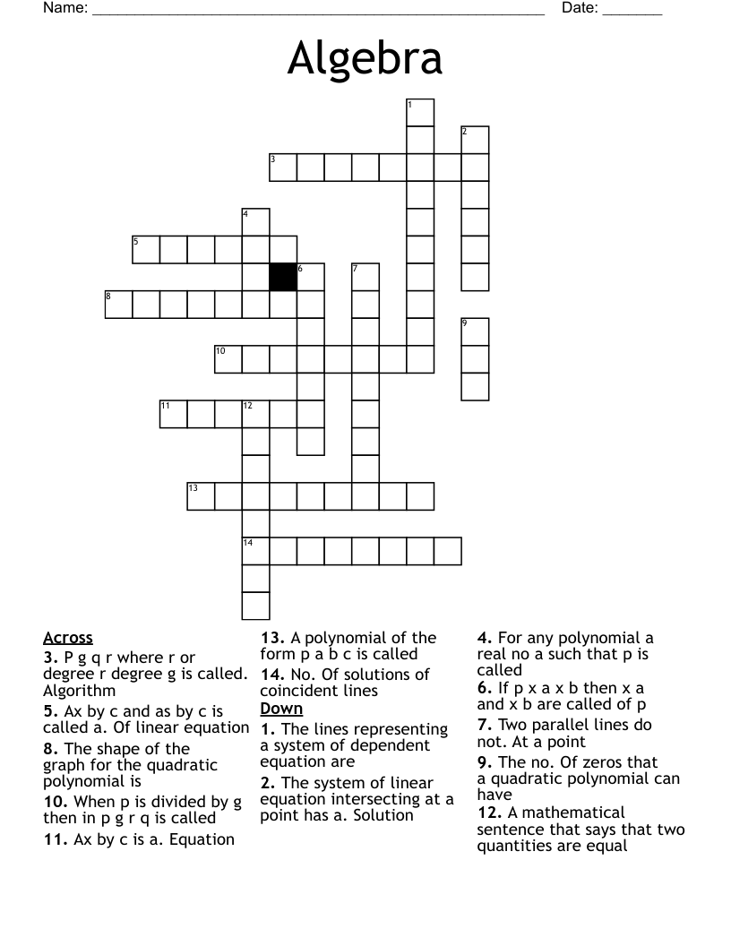 Algebra  Crossword