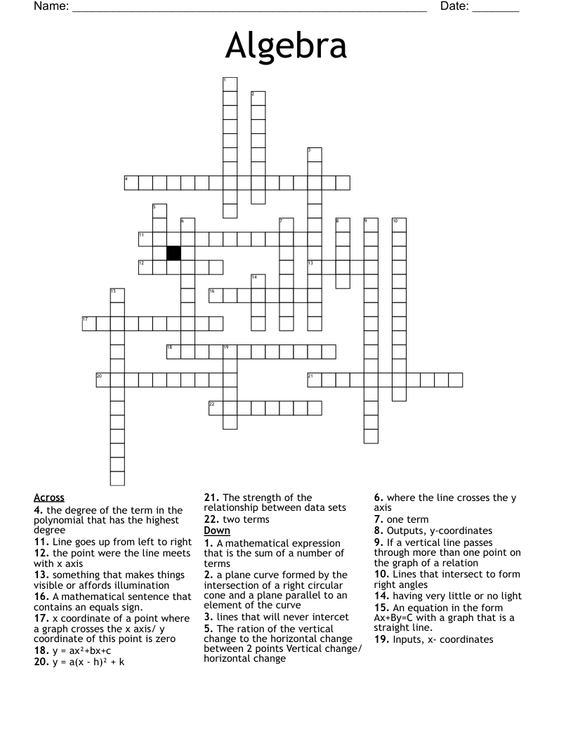 Algebra  Crossword