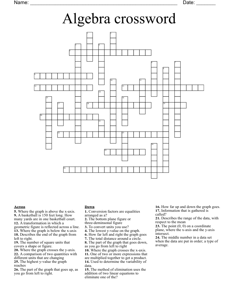 Algebra crossword