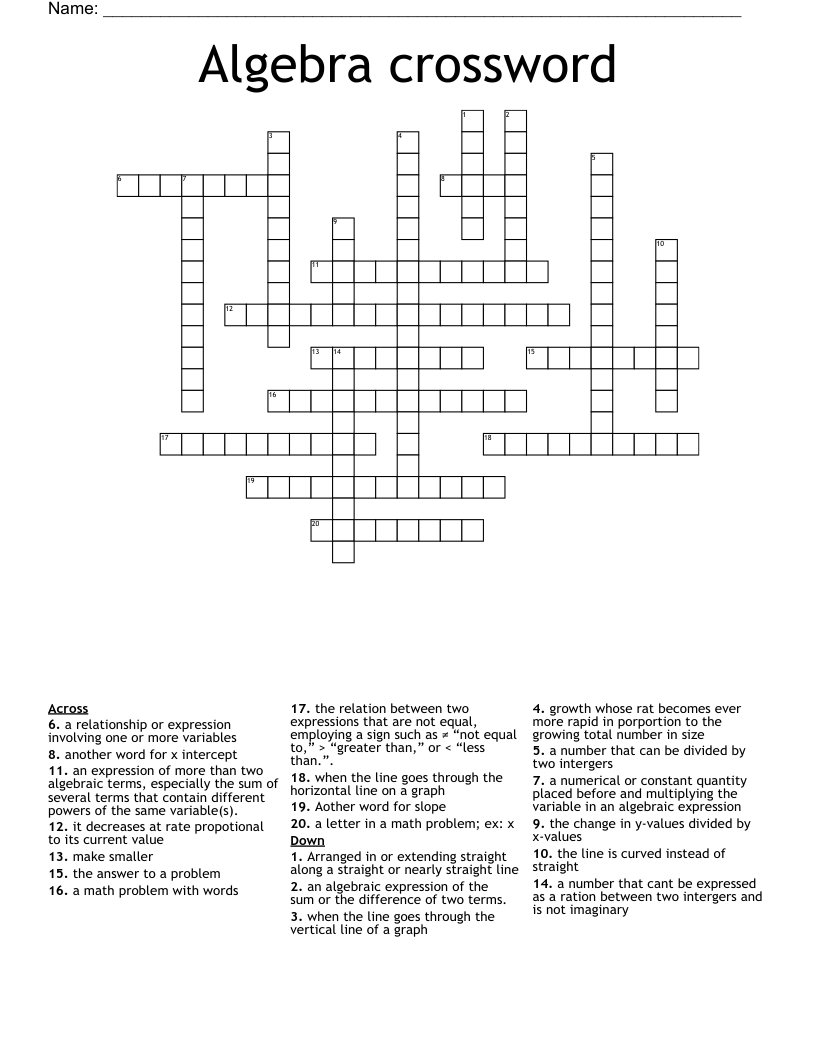 Algebra crossword