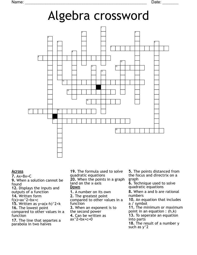Algebra crossword