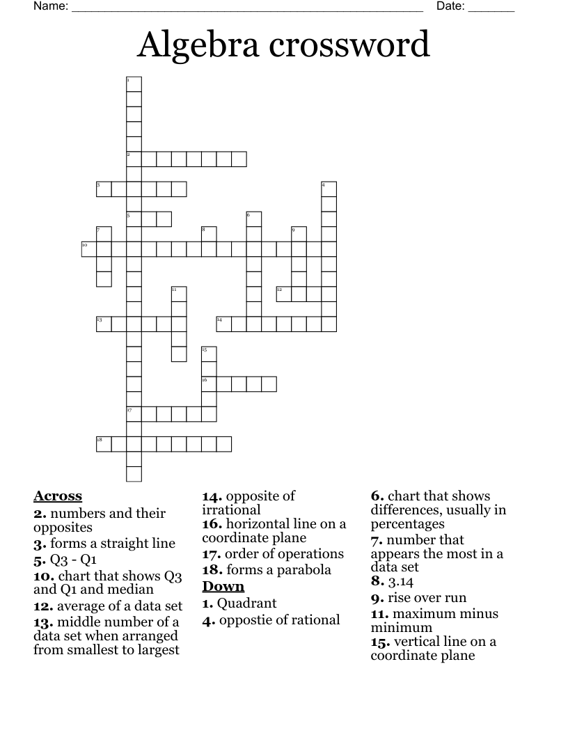 Algebra crossword
