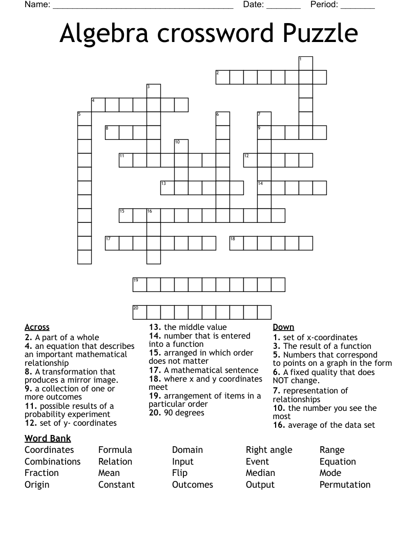 Algebra crossword Puzzle