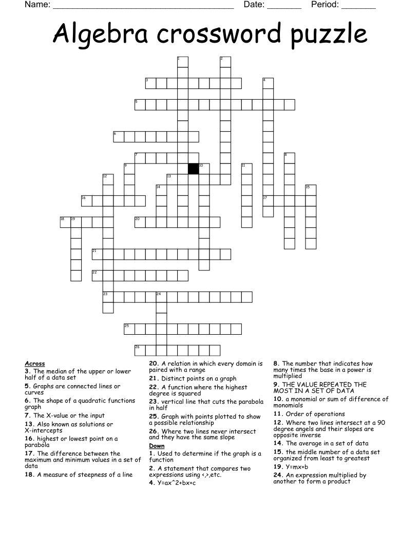 Algebra crossword puzzle