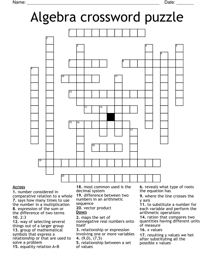 Algebra crossword puzzle