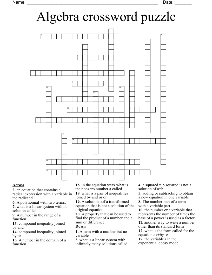 Algebra crossword puzzle