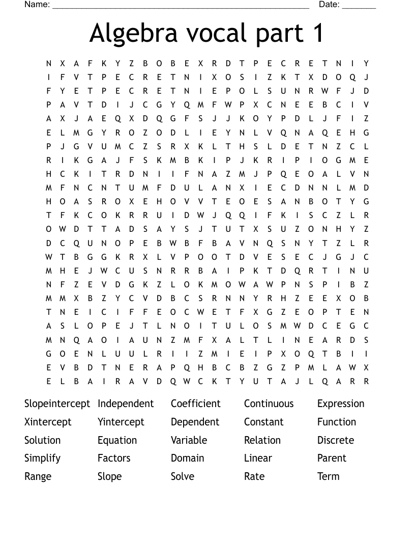 Algebra vocal part 1 Word Search