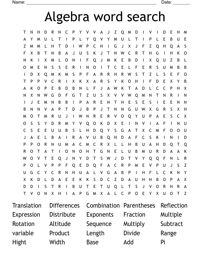 Algebra word search