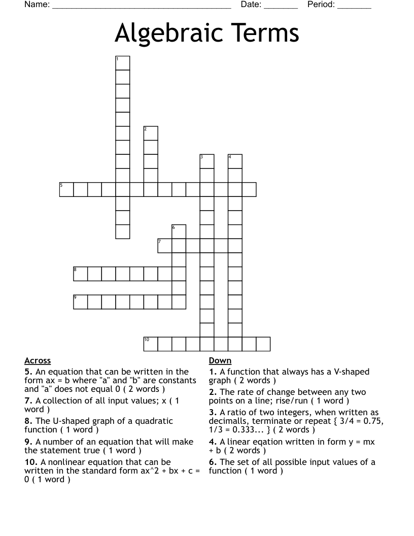 Algebraic Terms  Crossword