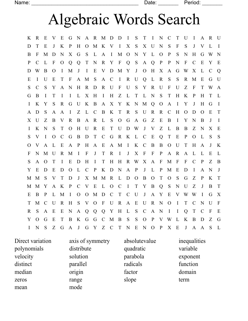 Algebraic Words Search Word Search