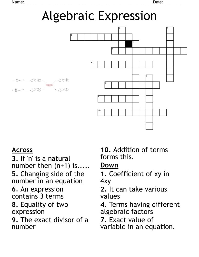 Algebraic Expression  Crossword