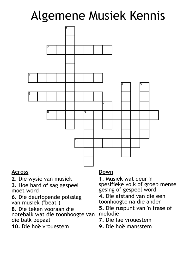 Algemene Musiek Kennis Crossword