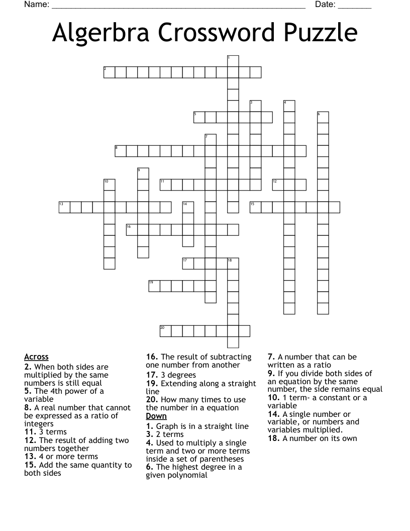 Algerbra Crossword Puzzle