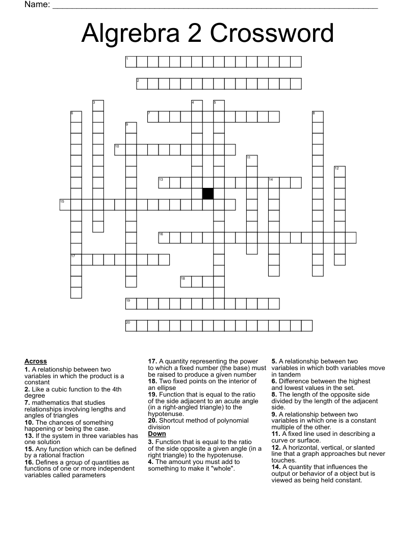 Algrebra 2 Crossword