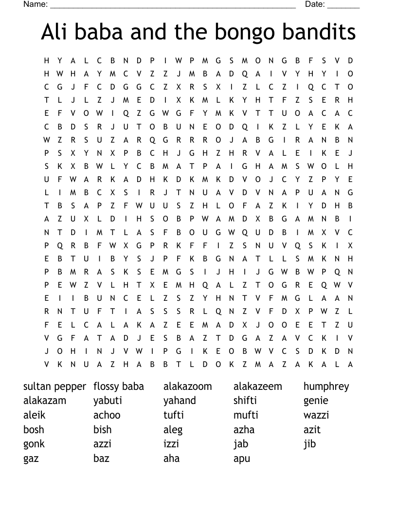Ali baba and the bongo bandits Word Search