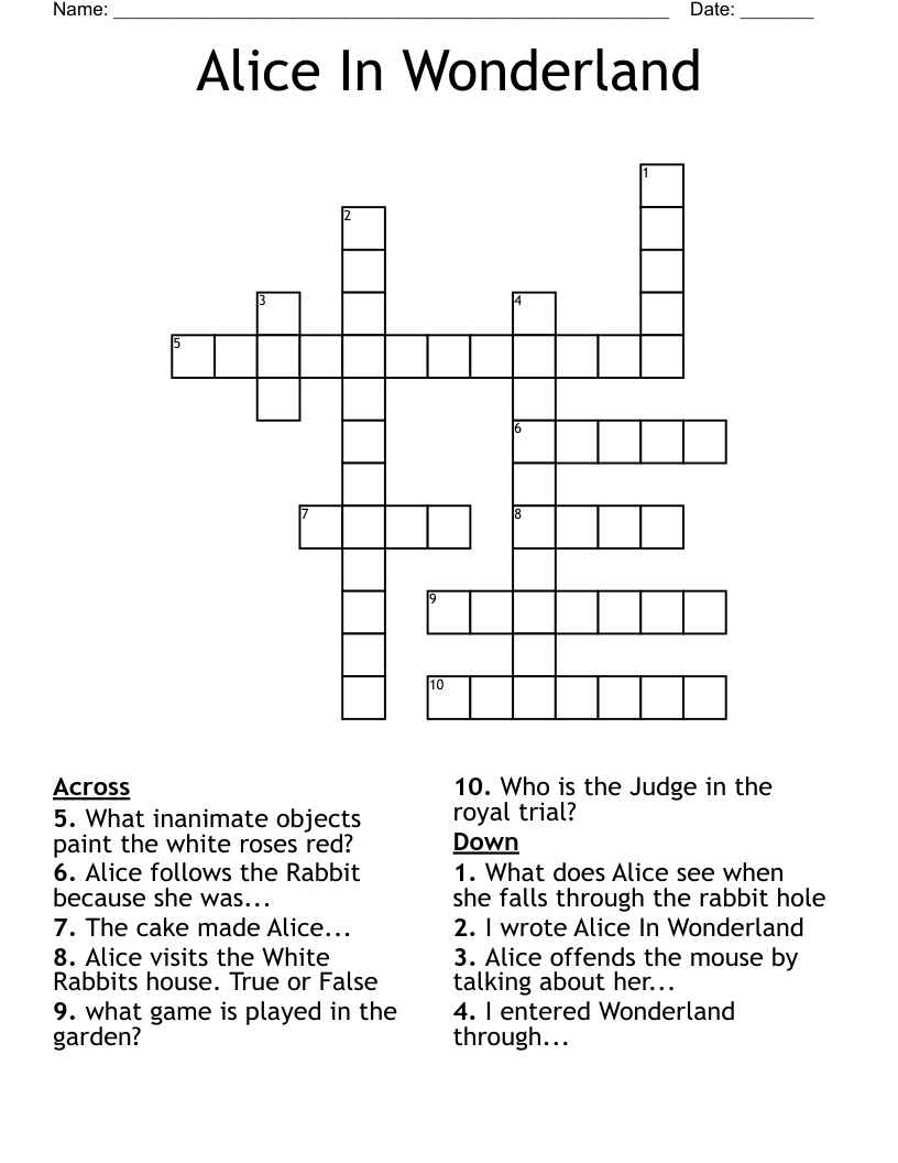 Alice In Wonderland Crossword