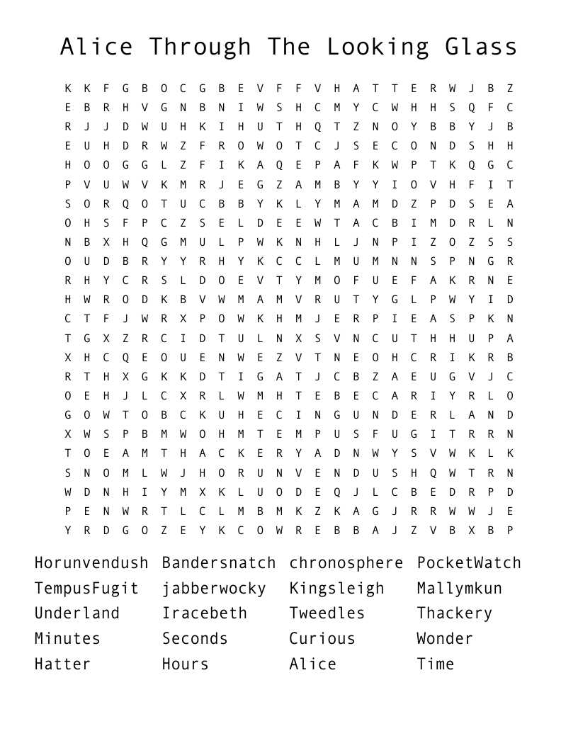Alice Through The Looking Glass Word Search