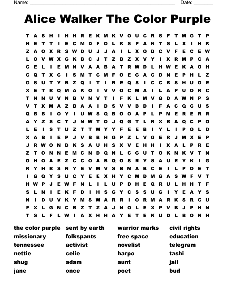Alice Walker The Color Purple Word Search
