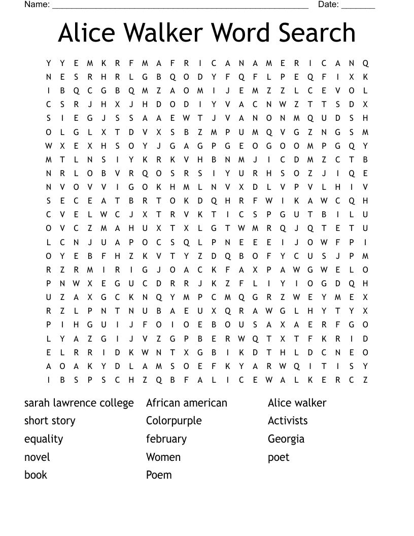 Alice Walker Word Search