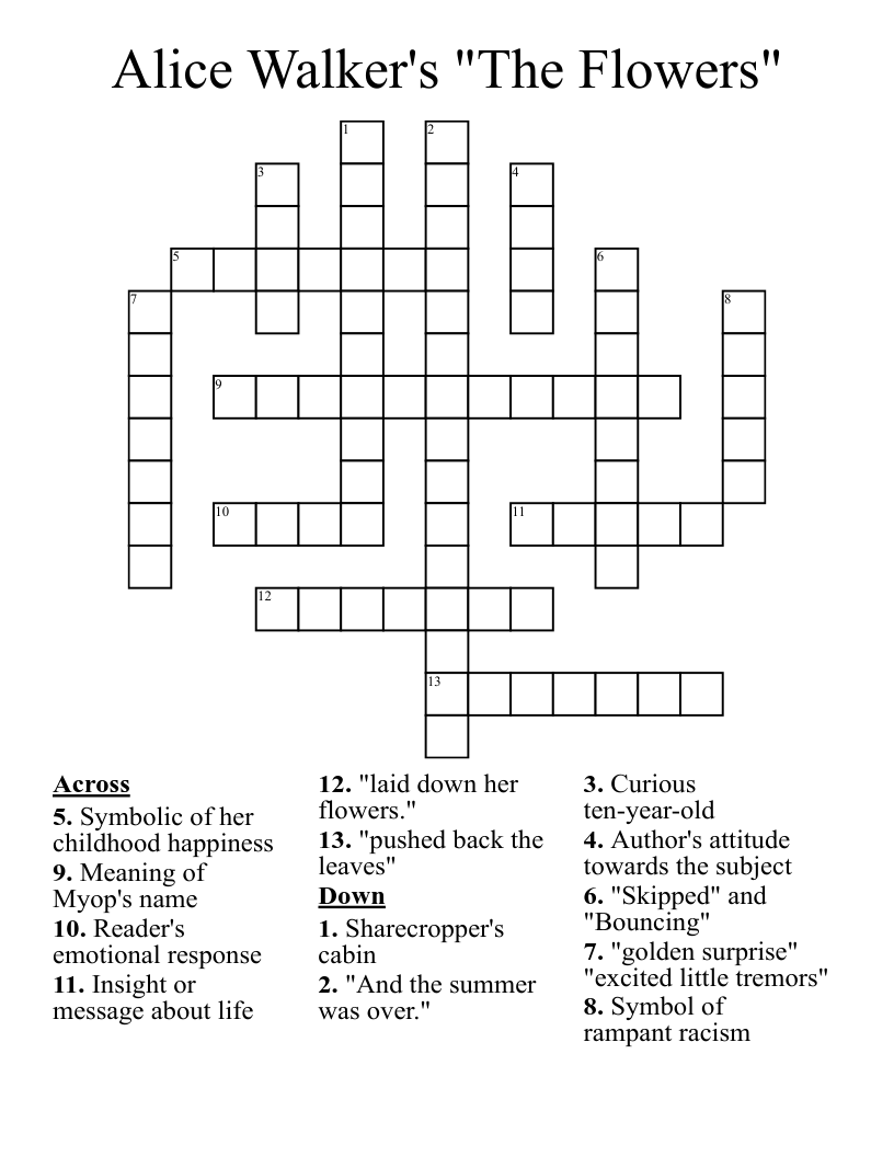 Alice Walker's "The Flowers" Crossword