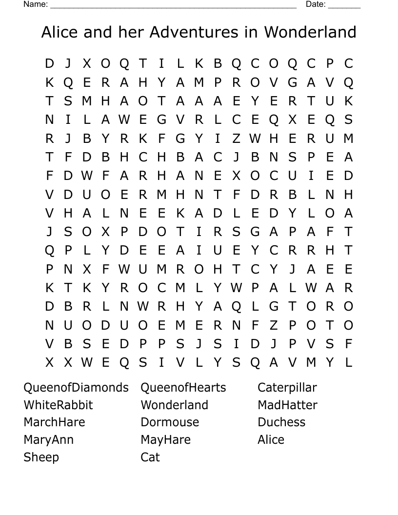 Alice and her Adventures in Wonderland Word Search