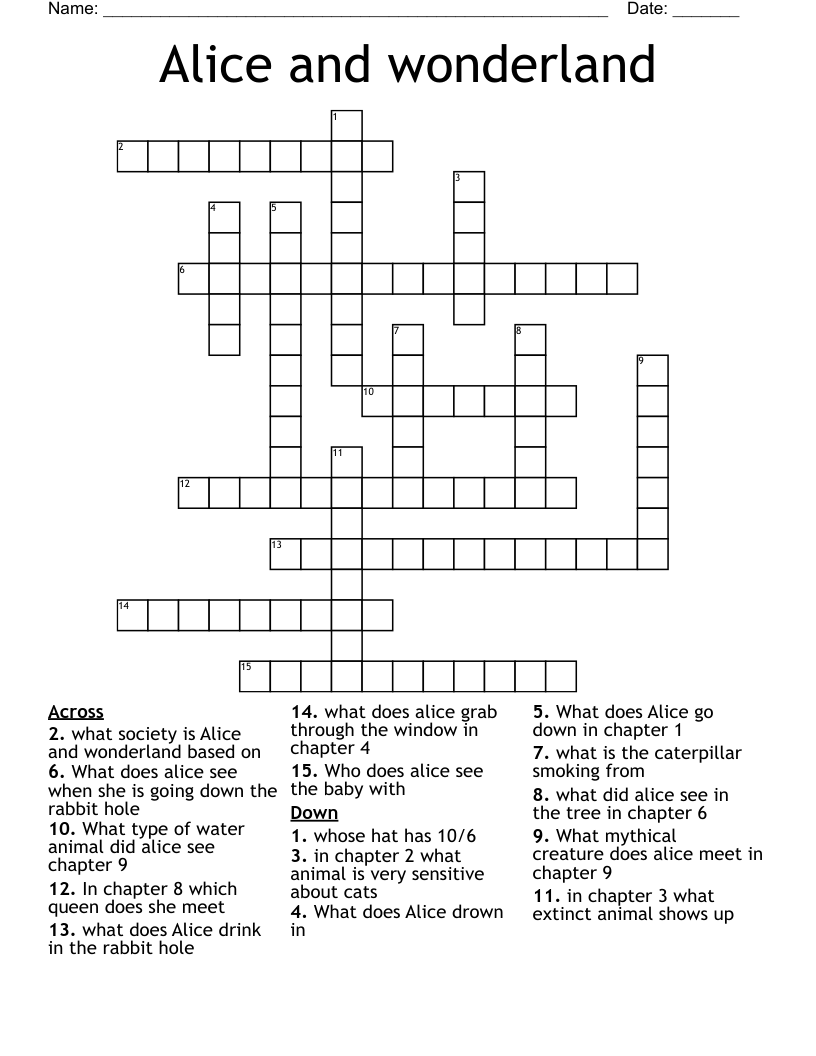 Alice and wonderland  Crossword