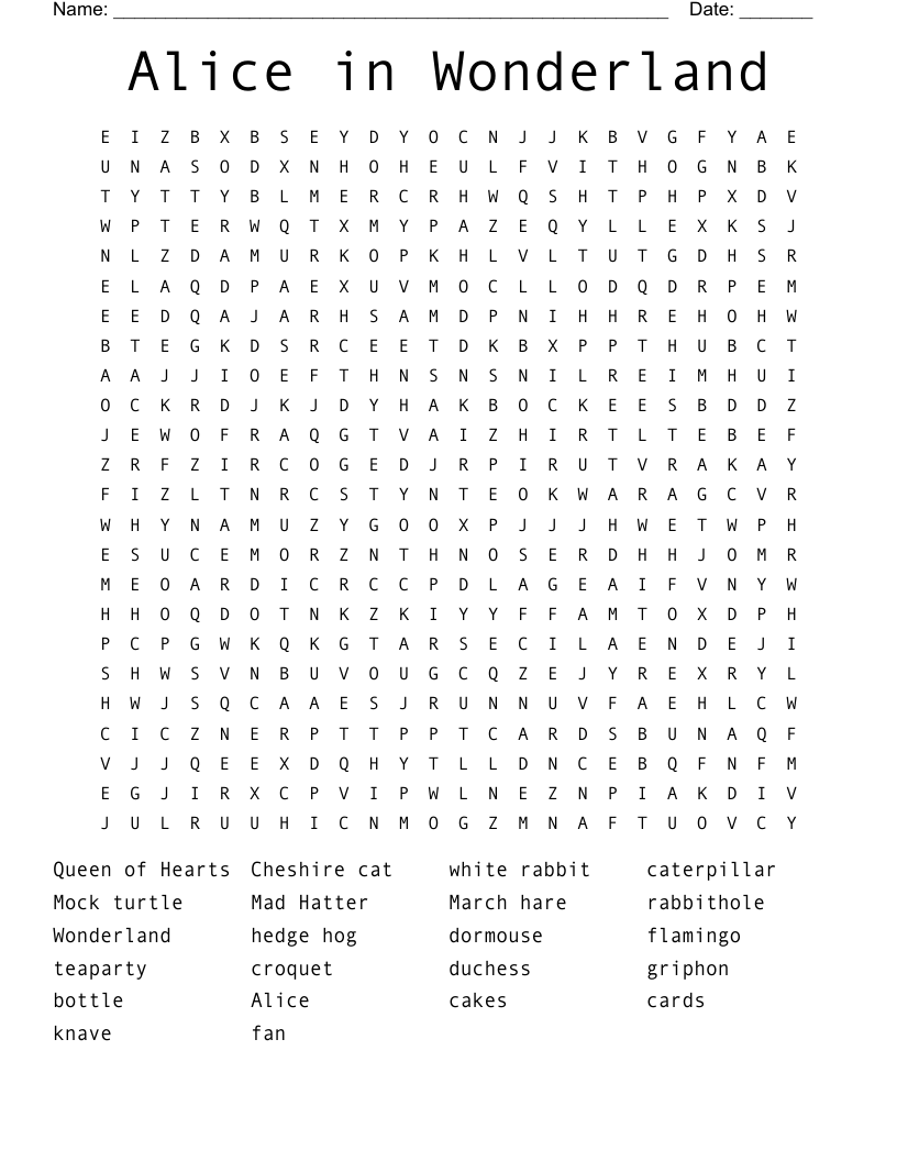 Alice in Wonderland Word Search